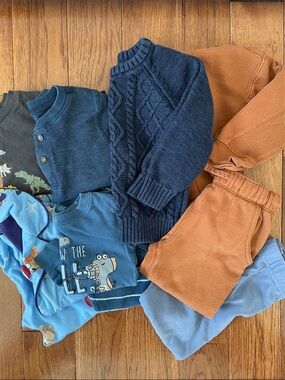 Lot x🔟 3T Boy WINTER casual clothes & pjs Carters Old Navy etc | blue gray brown